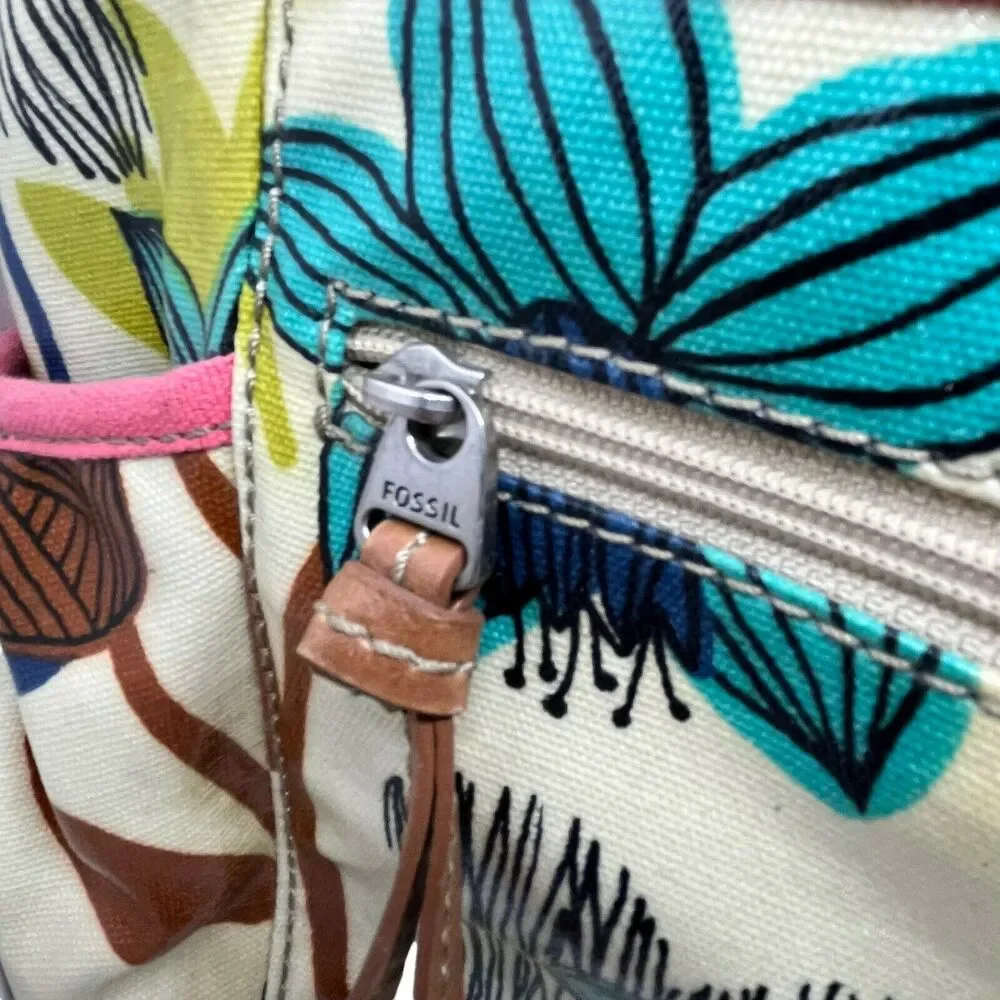 Fossil Key-Per Diaper Bag Tote Handbag Multicolor Coated Canvas Double Handle